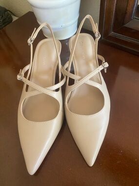 Calvin Klein Blush Pointed-Toe Crisscross Slingback Heels